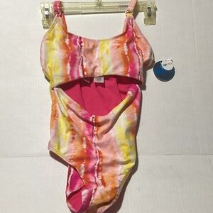 Decree One-Piece Swimsuit in Pink, Yellow & Orange Tie-Dye